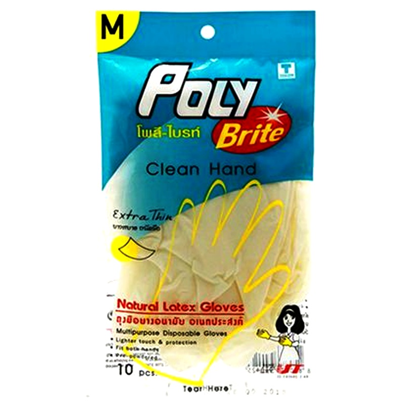 Poly-Brite Disposable Latex Gloves Extra Thin Size M pack of 12 pieces