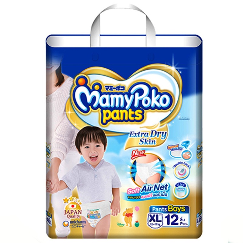 Mamy Poko Pants Extra Dry Skin Soft Air Net Size XL 12 -17 kg Boys Diaper Pant Pack of 12pcs