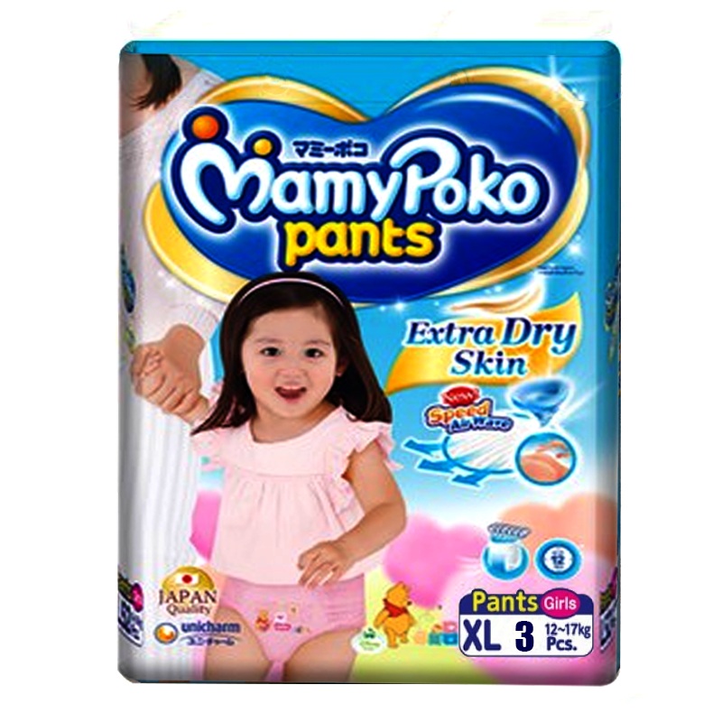 MamyPoko Pants Extra Dry Skin Speed Air Wave Size XL 12 -14 - 7kg Girls Diaper Pant Pack of 3pcs