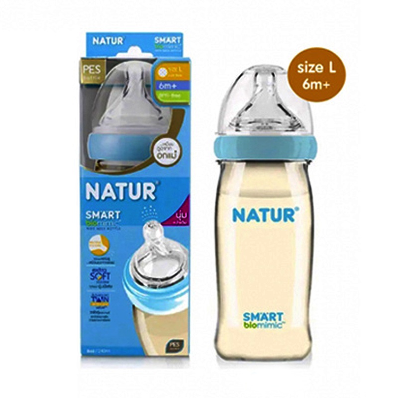 Natur Smart Biomimic PES Wide Neck Feeding Bottle Size 8oz for baby 6 months++