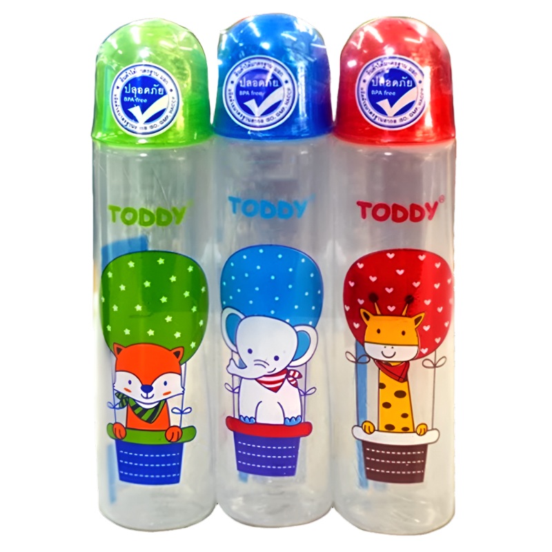 Toddy Assorted Pattern Feeding Bottle Slim Shape Size 8oz pack of 3pcs
