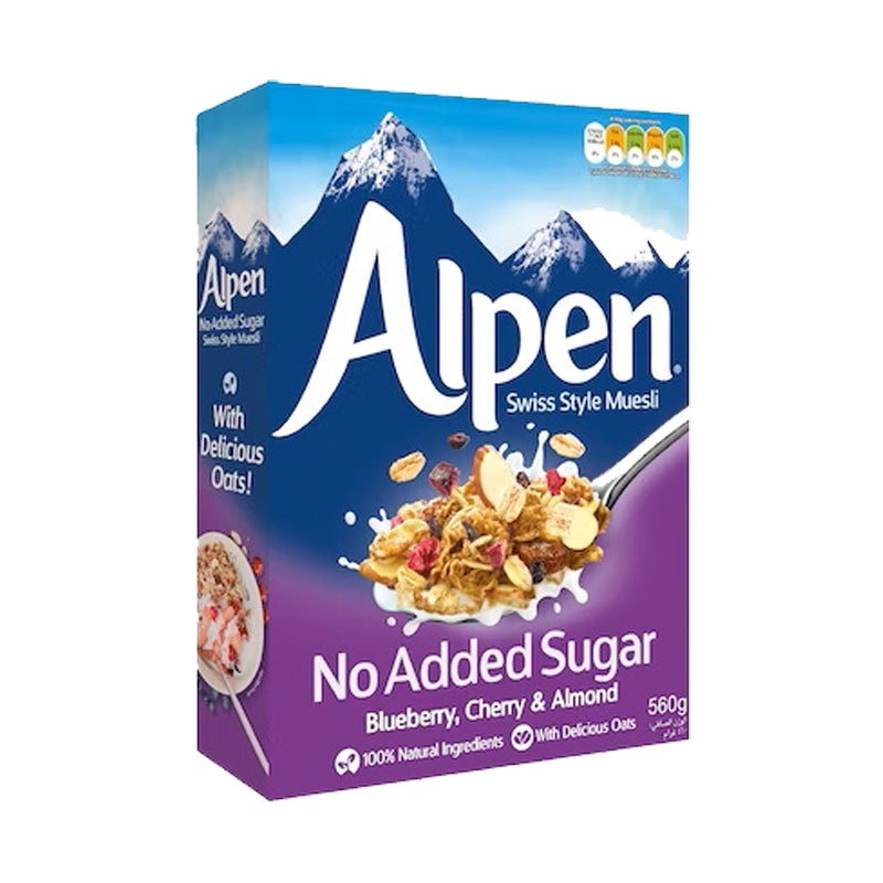 Alpen mesli blueberry-cherry-mandel no added sugar 560g