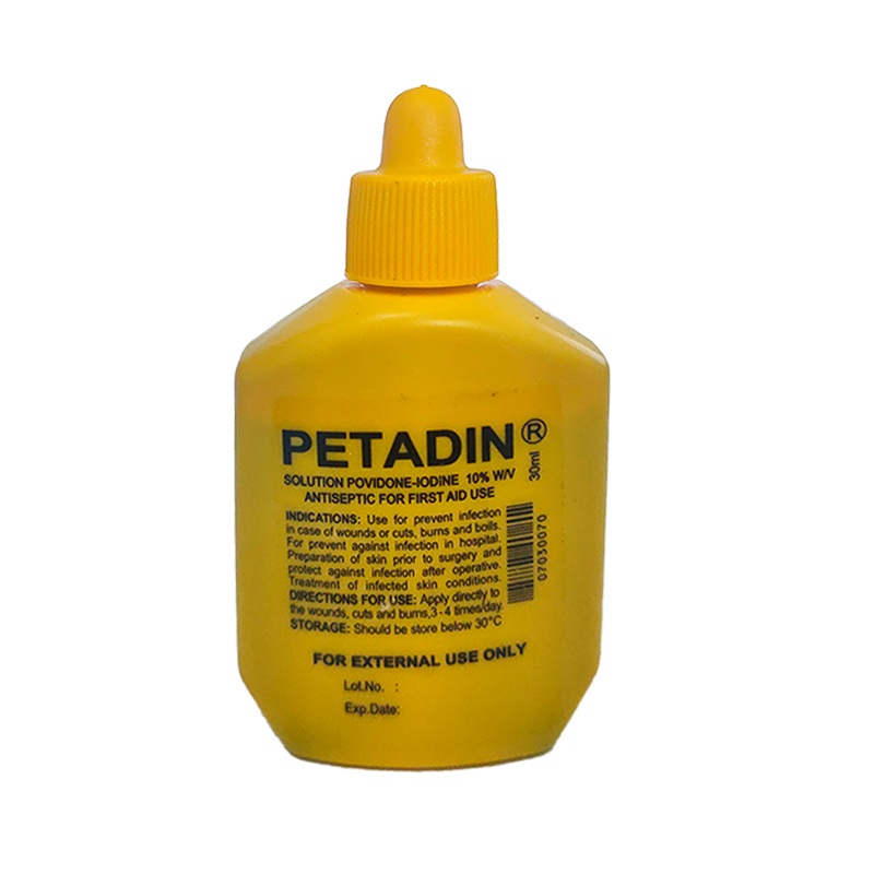 Petadin Solution Povidone-Iodine 10% w.n Antiseptic for first Aid Use Size 30 ml
