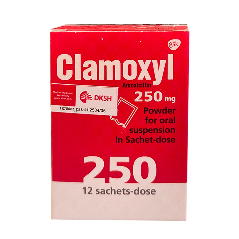 Clamoxyl Amoxicillin 250 mg Powder for oral suspension In Sachet-dose boxes of 12 Sachet-dose