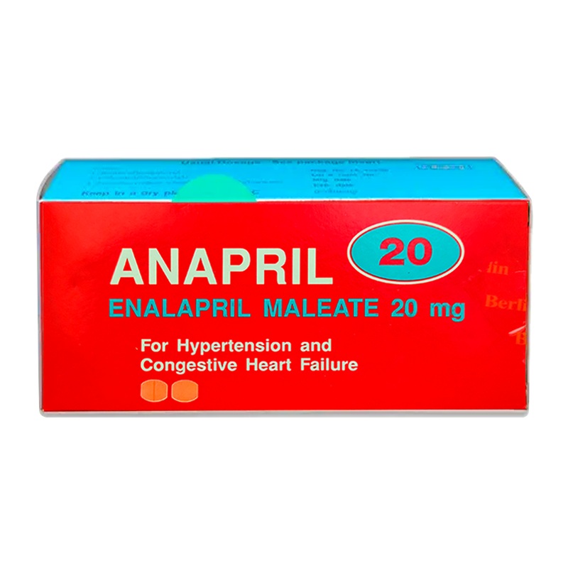 Anapril 20 Enalapril Maleate 20 mg boxes of 10 blister. For Hypertension and Congestive Heart Failure
