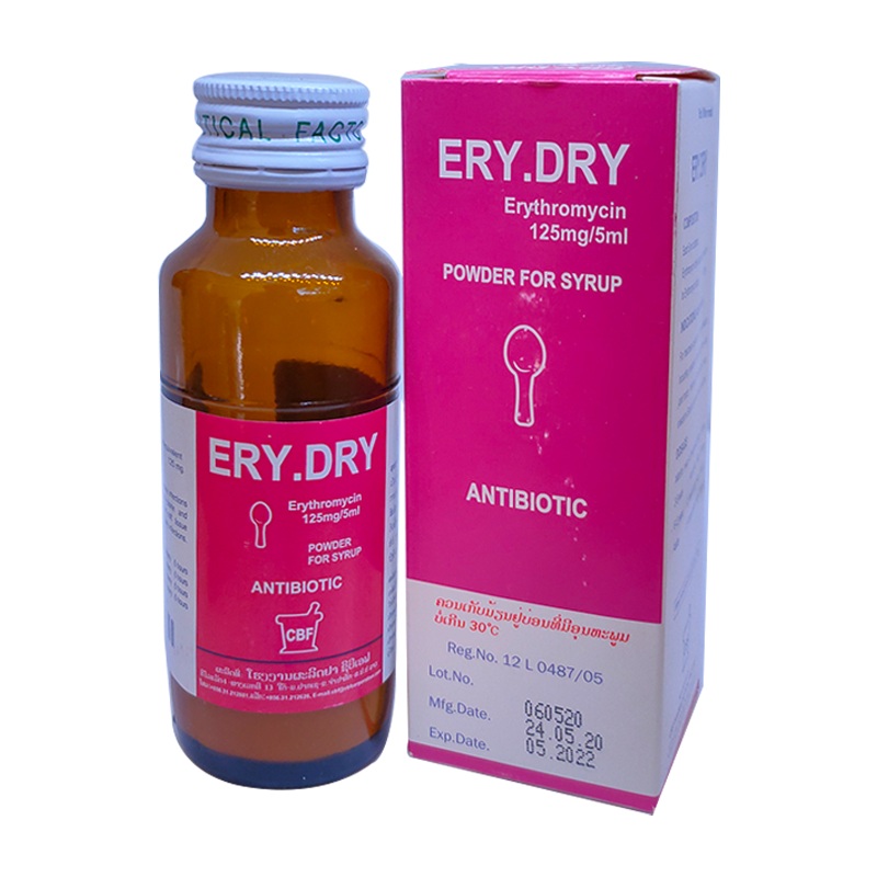 Ery.Dry Erythromycin 125mg - 5ml Powder for Syrup Antibiotic Size 60ml