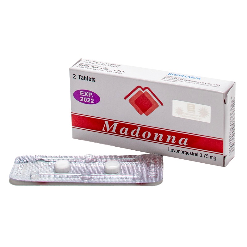 Madonna Levonorgestrel 0.75 mg boxes of 2 tablets