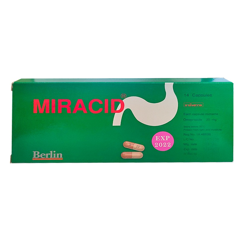 Miracid Omeprazole 20 mg boxes of 14 Capsules