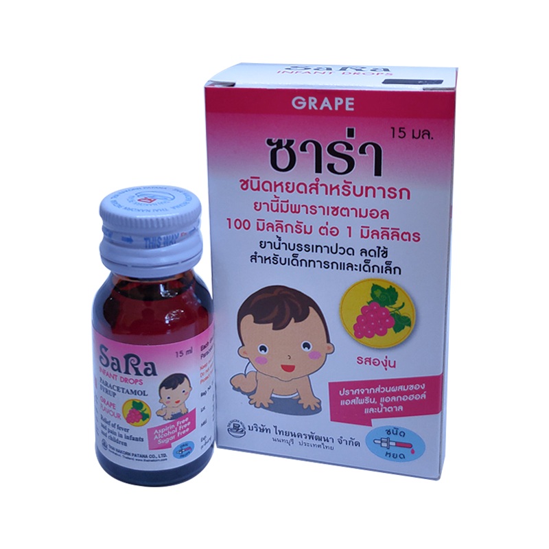 SaRa For Children Paracetamol Oral Suspension Relief of Fever and Pain grape flavour Size 60 ml