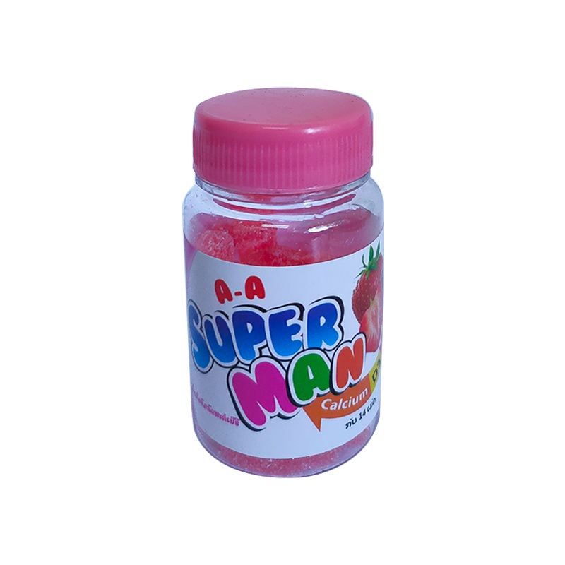 A-A Super Man Calcium D3 Strawberry flavour boxes of 14 pcs