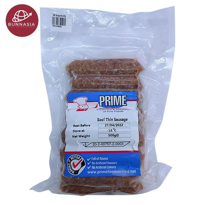 Prime Beef Sausage (thin) Pack 500g Per pack