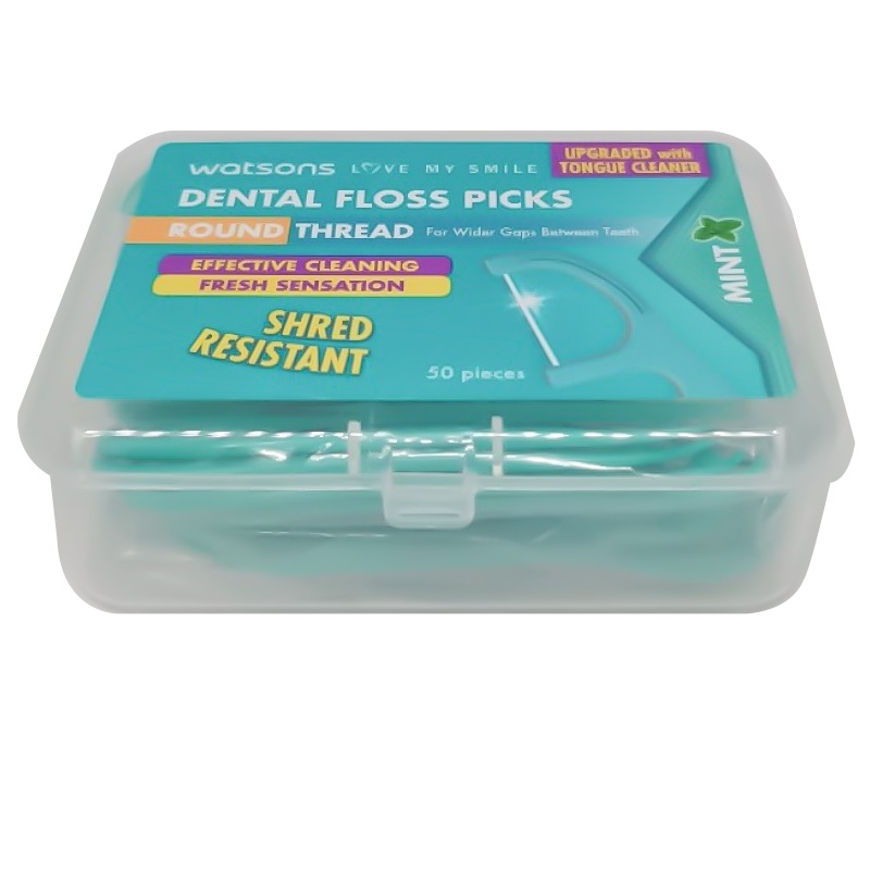 Watsons Dental Floss Picks Round Thread For Wider Gaps Between Teeth Effective Cleaning Removes Bad Breath Mint  50 Pcs