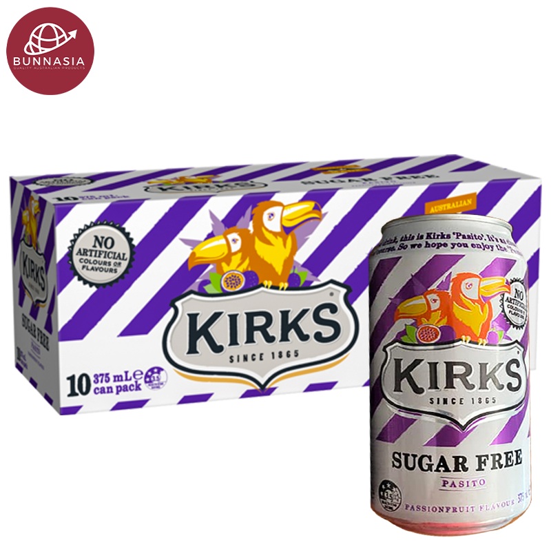 kirks Sugar Free Pasito Passionfruit Flavour Soft drink 375ml Pack 10 cans