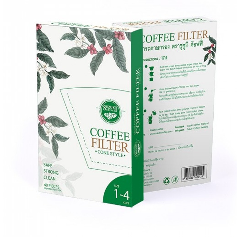 Suzuki Coffee Filter paper Cone Style Size 1-4 cups Pack 40 pieces