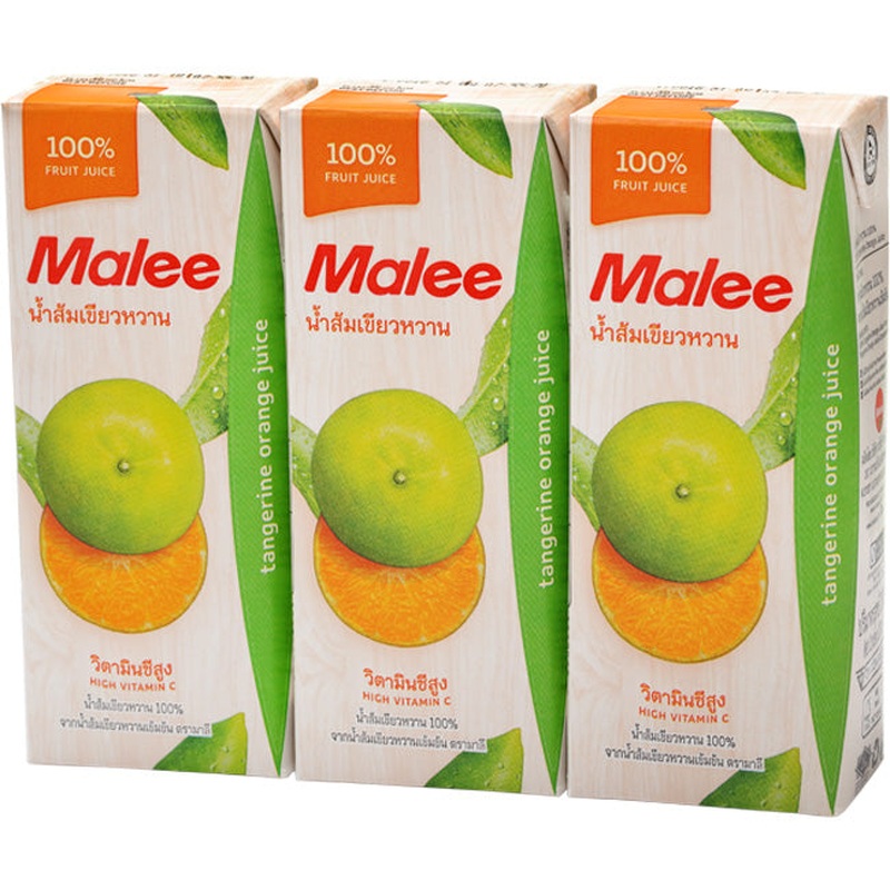 Malee 100% Orange  Tangerine Juice Size 200ml pack 3pcs