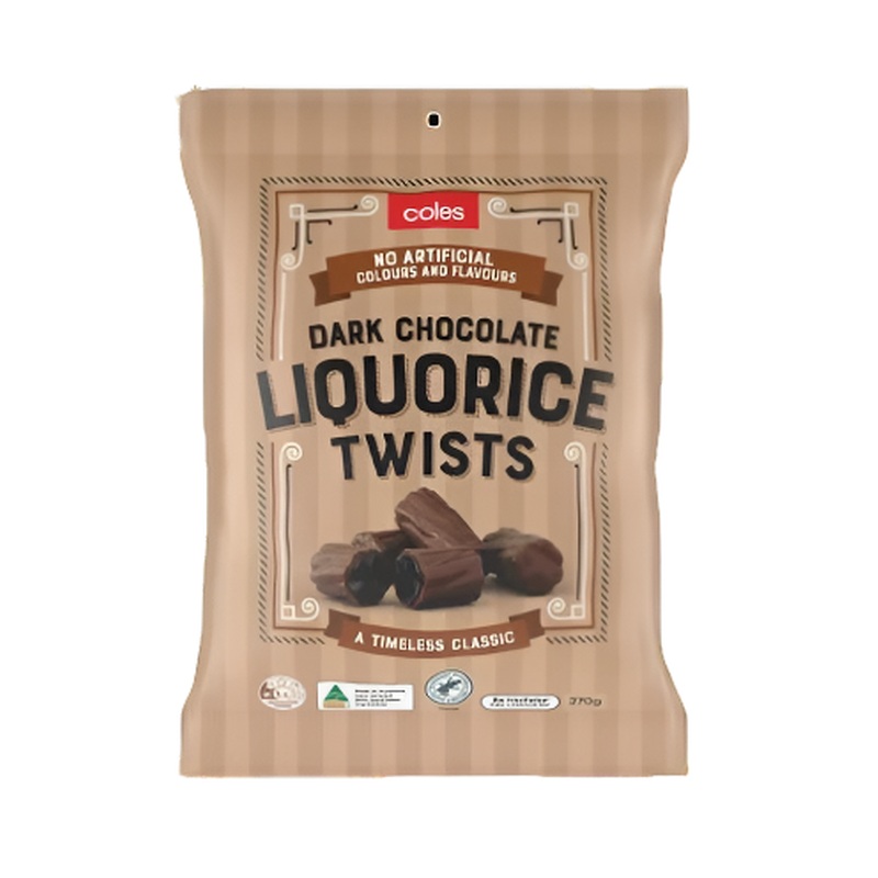 Coles Lollies Liquorice Twists Dark Chocolate 270g