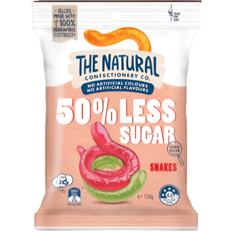 Natural Confectionery Snakes 50% Less Sugar 130g