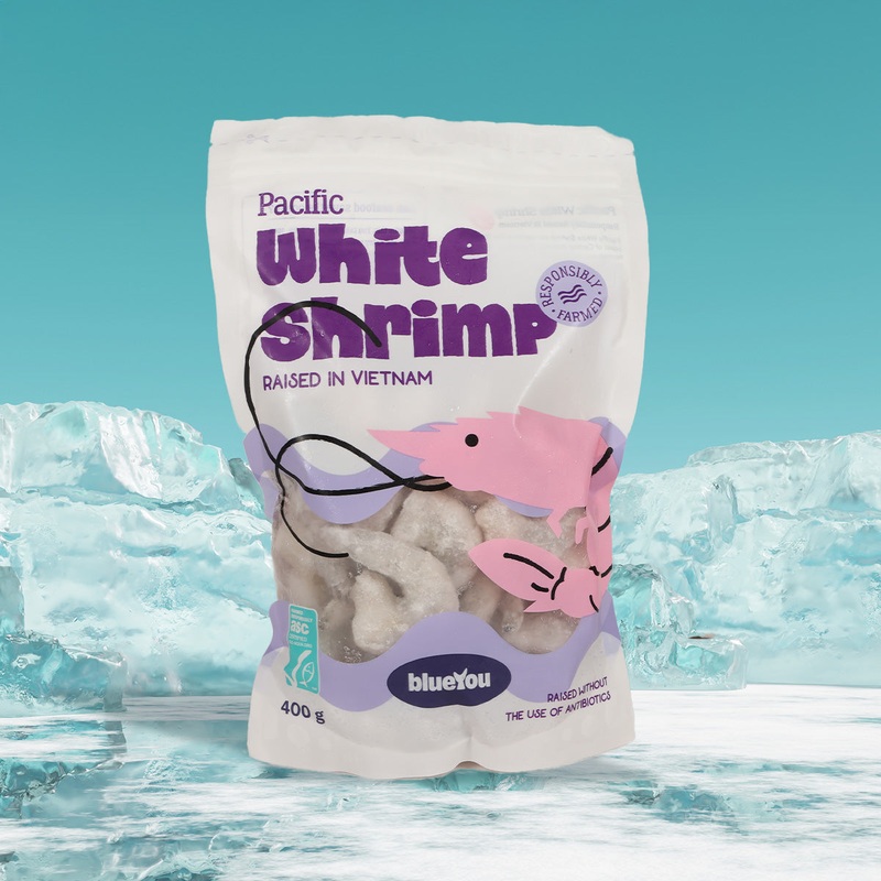 BLUEYOU Vietnamese Frozen Pacific White Shrimp 21/25 (Tail Off) - ASC  (400g)