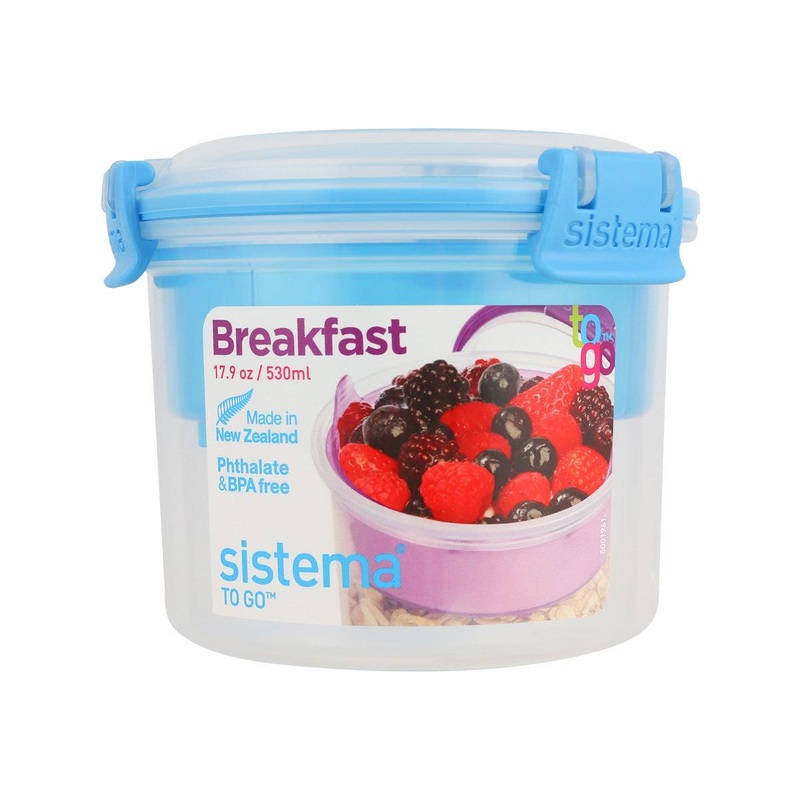 SISTEMA Breakfast TO GO Clear Containers with Color Clips 530mL - Assorted