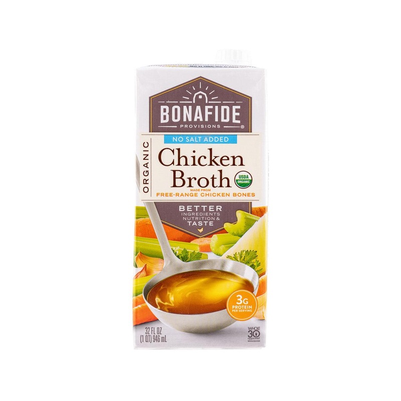 BONAFIDE PROVISIONS Organic Free-Range Chicken Bone Broth - No Salt Added  (946mL)
