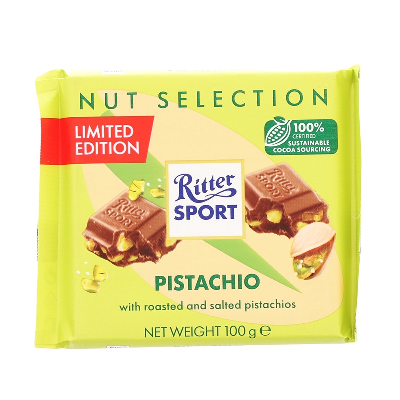 RITTER SPORT Milk Chocolate with Roasted & Salted Pistachio  (100g)