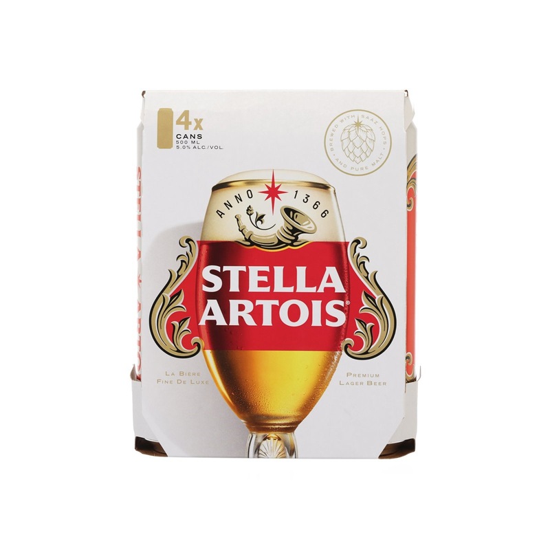 STELLA ARTOIS Premium Lager Beer (Alc 5%) [Can]  (4 x 500mL)