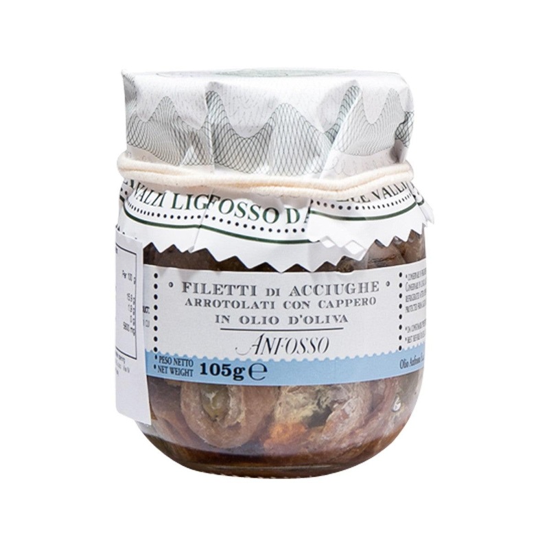 ANFOSSO Anchovy Fillets with Capers  (105g)