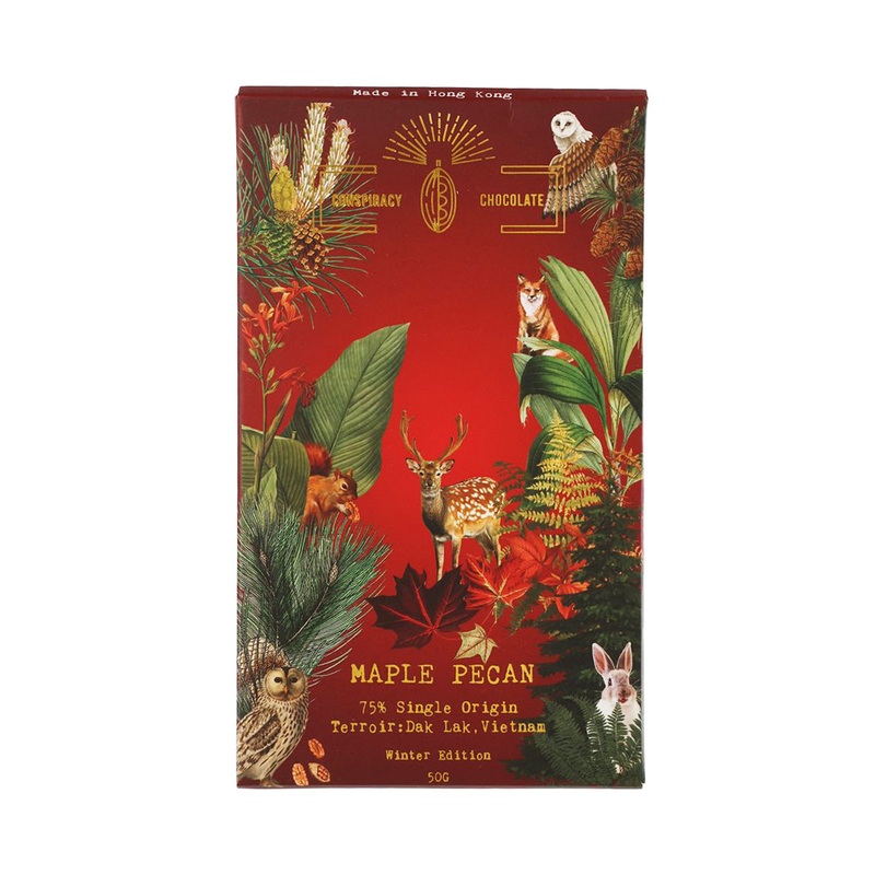 CONSPIRACY CHOCOLATE Single Origin 75% Dark Chocolate Bar - Maple Pecan  (50g)