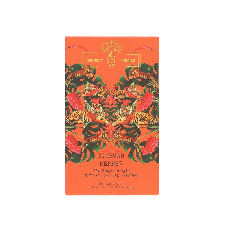 CONSPIRACY CHOCOLATE Single Origin 75% Dark Chocolate Bar - Sichuan Pepper  (50g)